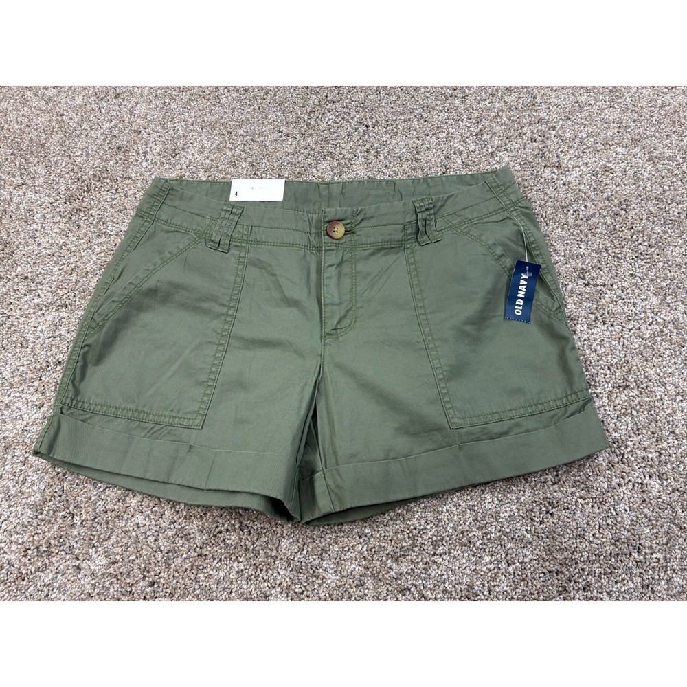 New Old Navy Shorts Womens 4 High-Rise OG Chino Olive Green Utility Pocket #0403